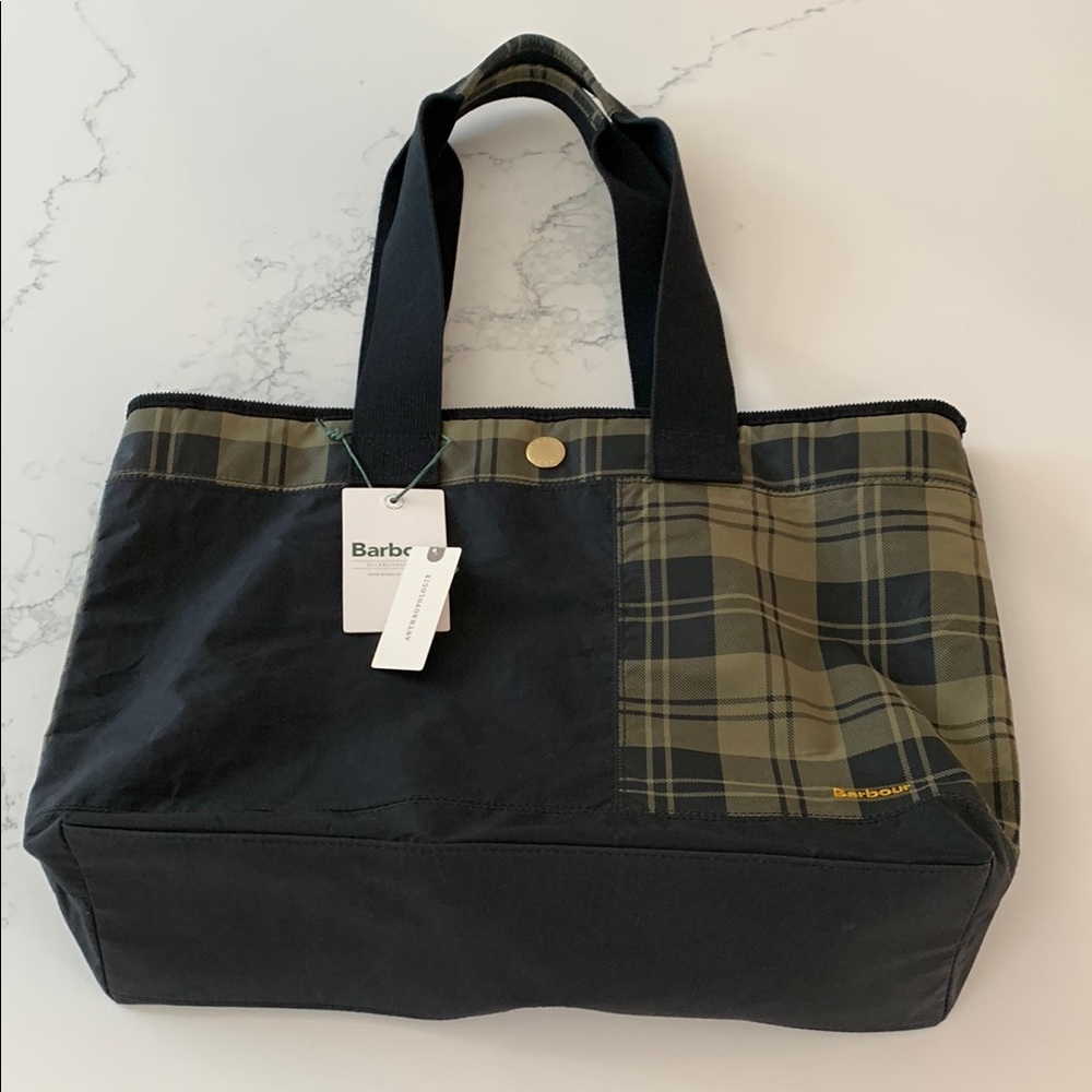 Barbour Mya Patchwork Black & Olive Wax Canvas Tote Bag